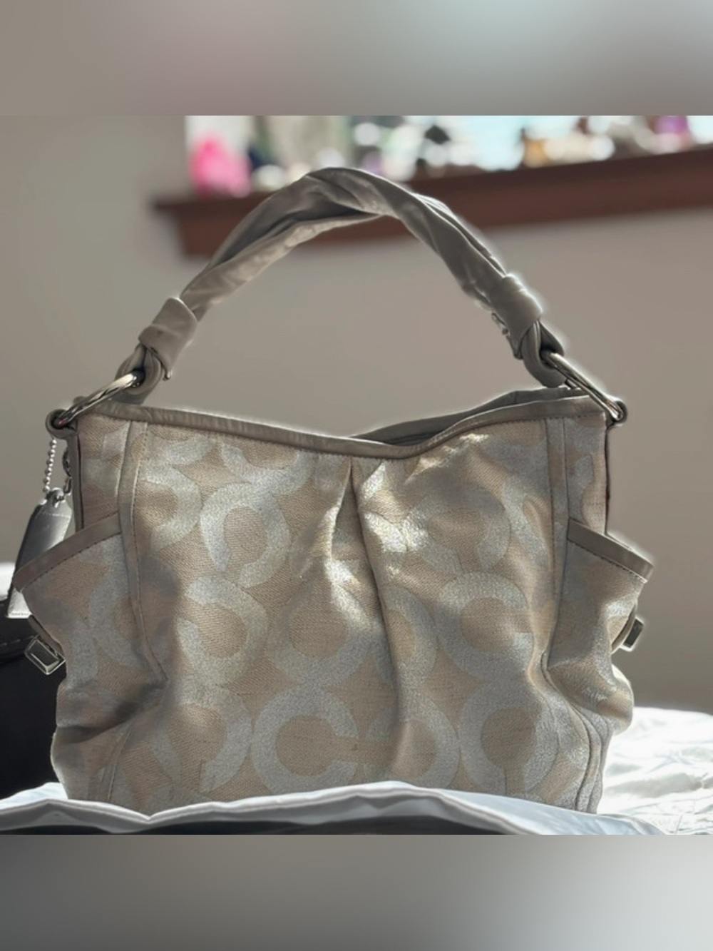 Coach “Parker” Metallic Signature Shoulder Hobo in Light Champagne - Picture 4 of 8